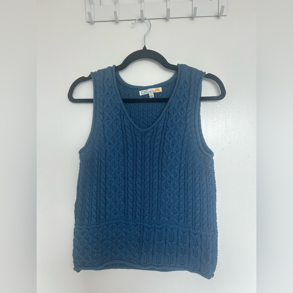 C&C California Blue V-Neck Cable Knit Sweater